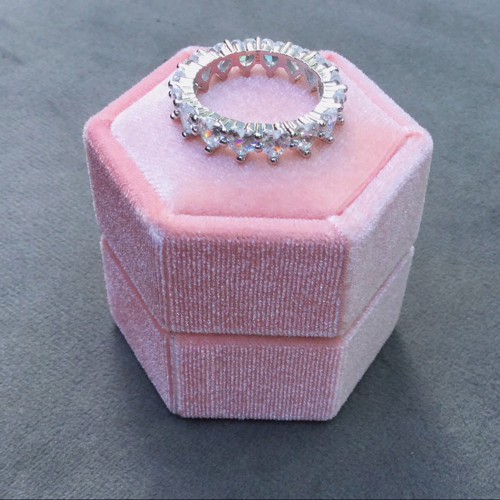 Silver Heart Cut CZ Stackable Eternity Ring